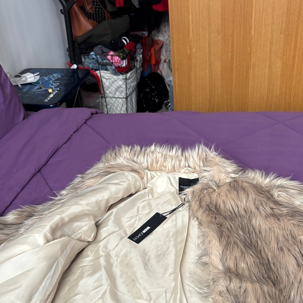 Fashion Nova Cream and Tan Teddy Jacket
